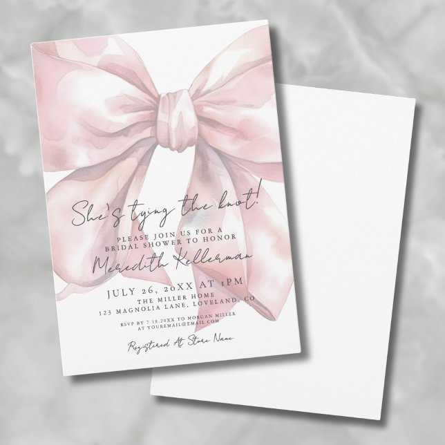 Elegant  Rosa Bow-Möhippa Inbjudningar (Elegant Blush Pink Bow Bridal Shower Invitation)