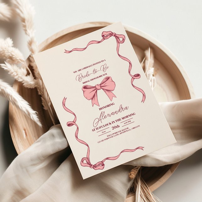 Elegant Rosa Bow-Möhippa Inbjudningar (Skapare uppladdad)