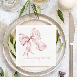 Elegant Rosa Bow Pearls Baby Shower Girl Pappersservett