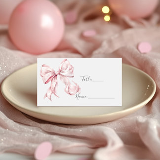 Elegant Rosa Bow Pearls Baby Shower Girl Placeringskort