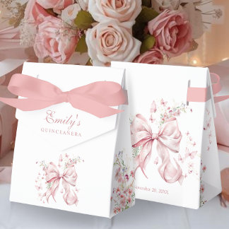 Elegant Rosa Bow Pearls Blommigt Quinceanera Gift Presentaskar
