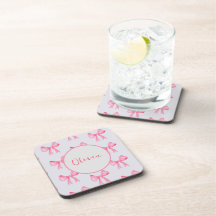 Elegant Rosa Bow Personlig Stark Papper Underlägg
