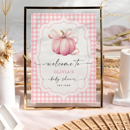Elegant Rosa Bow Pumpkin Baby Shower Välkommen Poster