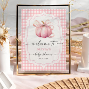 Elegant Rosa Bow Pumpkin Baby Shower Välkommen Poster