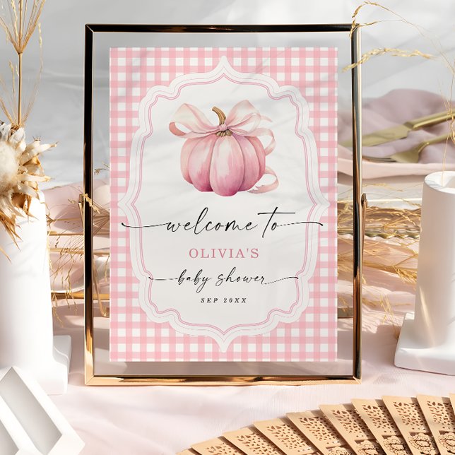 Elegant Rosa Bow Pumpkin Baby Shower Välkommen Poster (Skapare uppladdad)