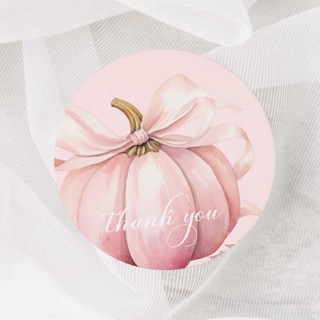 Elegant Rosa Bow Pumpkin Tack Sticker Runt Klistermärke (Skapare uppladdad)