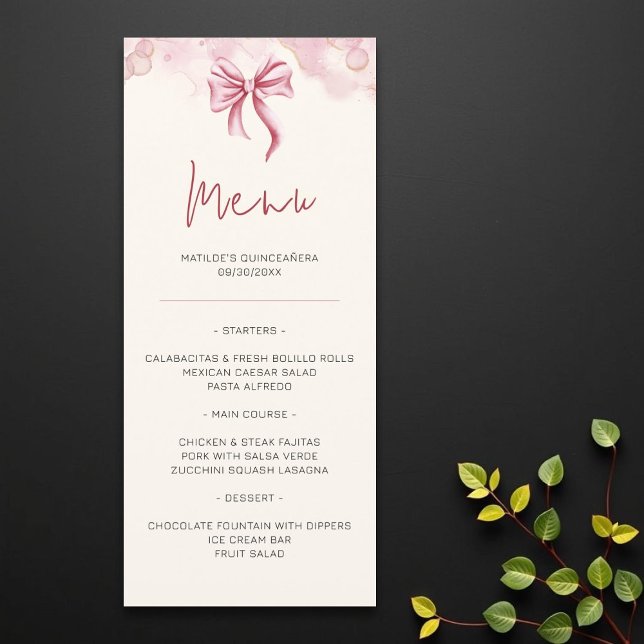 Elegant Rosa Bow Quinceañera Meny (Skapare uppladdad)