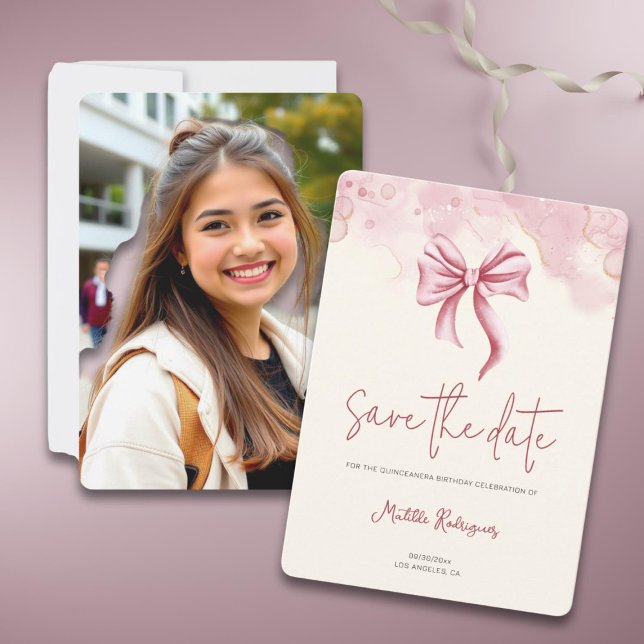 Elegant Rosa Bow Quinceañera Photo Spara Datumet (Skapare uppladdad)