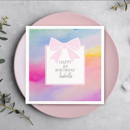 Elegant Rosa Bow Rainbow Watercolor Första födelse Pappersservett