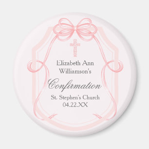 Elegant Rosa Bow Ribbon Confirmation Party Magnet