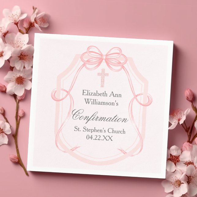 Elegant Rosa Bow Ribbon Confirmation Party Pappersservett (Skapare uppladdad)