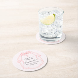 Elegant Rosa Bow Ribbon Confirmation Party Underlägg Papper Rund