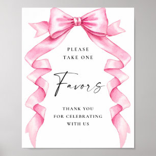 Elegant Rosa Bow Ribbon Favors Bröllop-tecken Poster