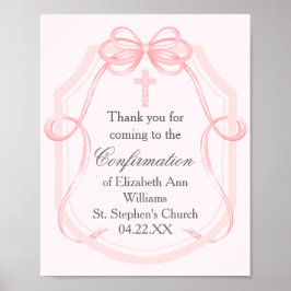 Elegant Rosa Bow Ribbon Girl's Confirmation Party Poster