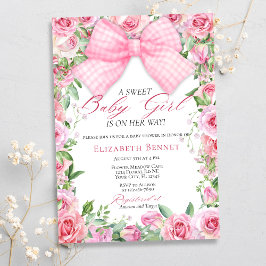 Elegant Rosa Bow & Ro Coquette Girl Baby Shower Inbjudningar