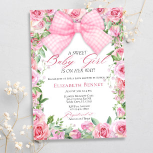 Elegant Rosa Bow & Ro Coquette Girl Baby Shower Inbjudningar