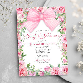 Elegant Rosa Bow & Ro Coquette Girl Baby Shower Inbjudningar