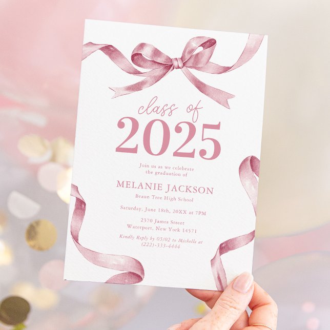 Elegant Rosa Bow-Studentfest Inbjudningar (Skapare uppladdad)