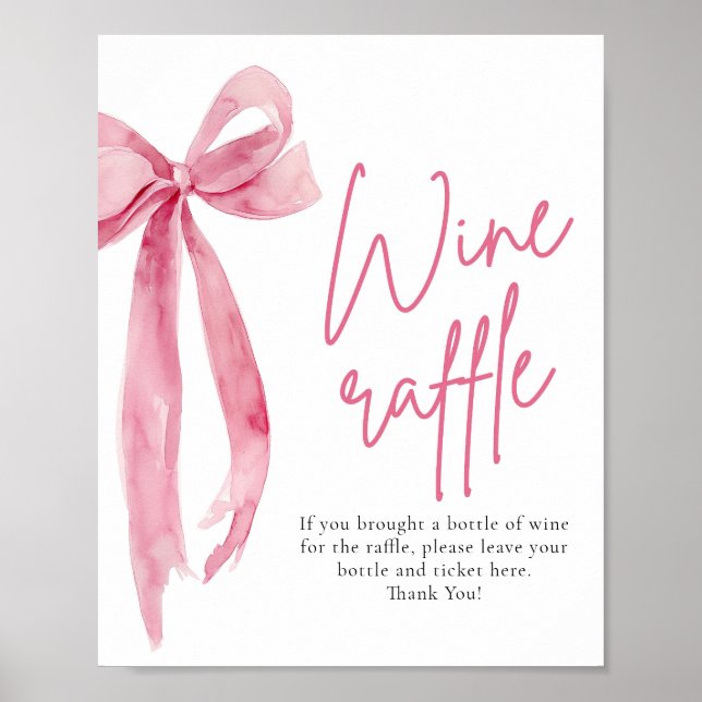 Elegant  Rosa Bow Vin Raffle-spelsskylt Poster (Framsidan)