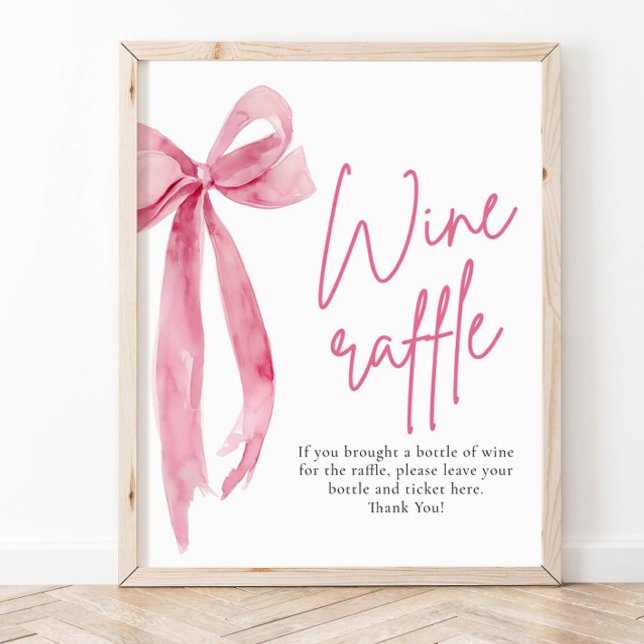 Elegant  Rosa Bow Vin Raffle-spelsskylt Poster (Skapare uppladdad)