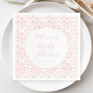 Elegant Rosa Bow Vintage Blommigt Girl Baby Shower Pappersservett