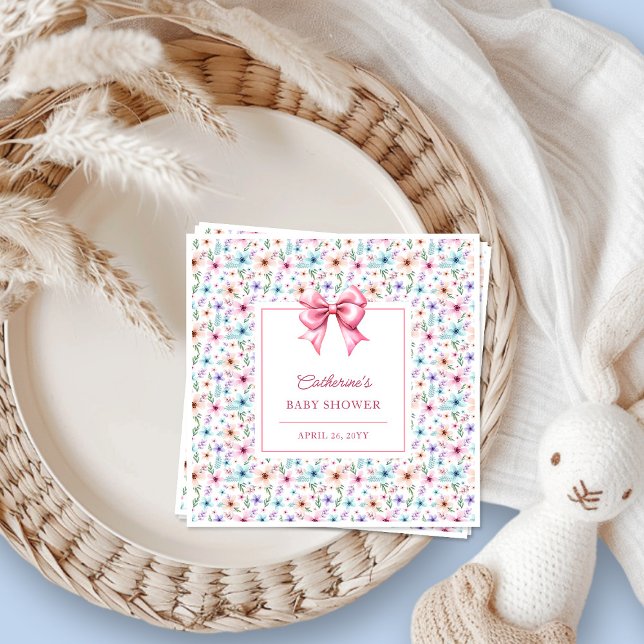 Elegant Rosa Bow Wildblomma Blommigt Design Pappersservett (Skapare uppladdad)