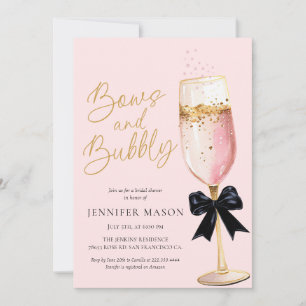 Elegant Rosa Bows och Bubly Möhippa Inbjudningar