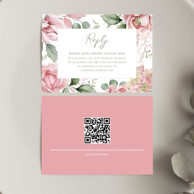 Elegant  Rosa Bröllop Blommigt OSA Kort (Blush pink floral Wedding RSVP card)