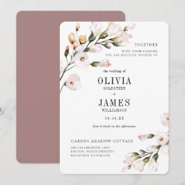 Elegant Rosa Bröllop med Blommor Inbjudningar