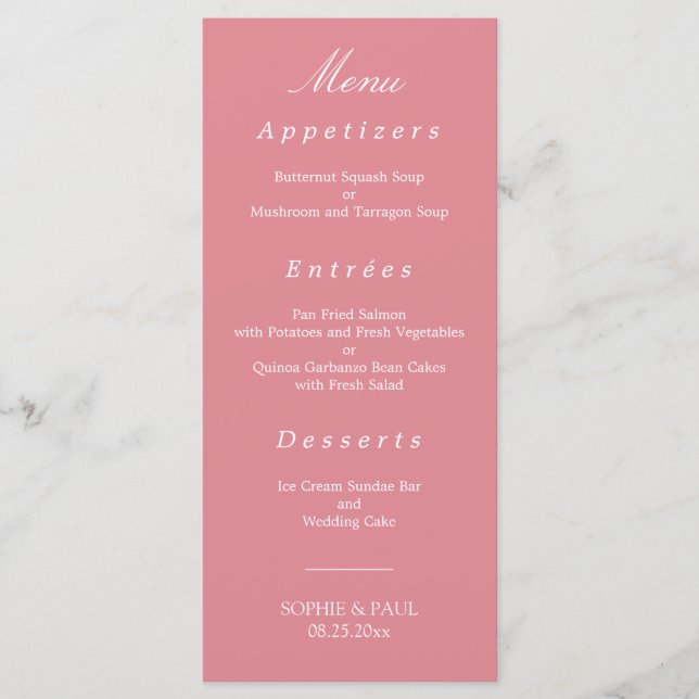 Elegant  Rosa Bröllop Menu Meny (Framsida)