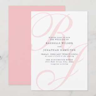Elegant Rosa Bröllop Monogram minimum Inbjudningar