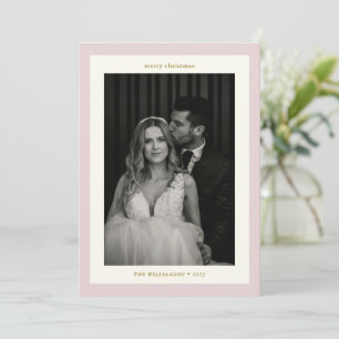 Elegant Rosa Bröllop par två fotojul Julkort