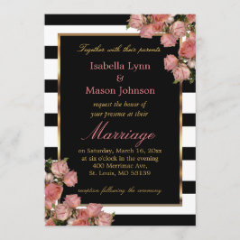 Elegant Rosa Bröllop Ro Black & White Rand Inbjudningar