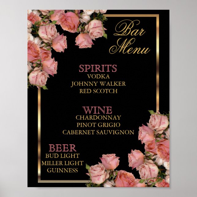 Elegant Rosa Bröllop Ro - Pub Menu Poster (Framsidan)