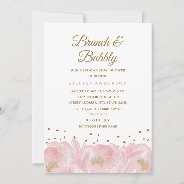 Elegant rosa bröllopsdusch för brunch och bubbel m inbjudningar (Framsida)