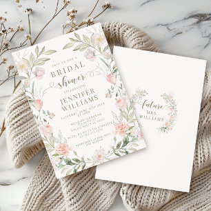 Elegant Rosa Bröllopsdusch med Blommor Inbjudningar