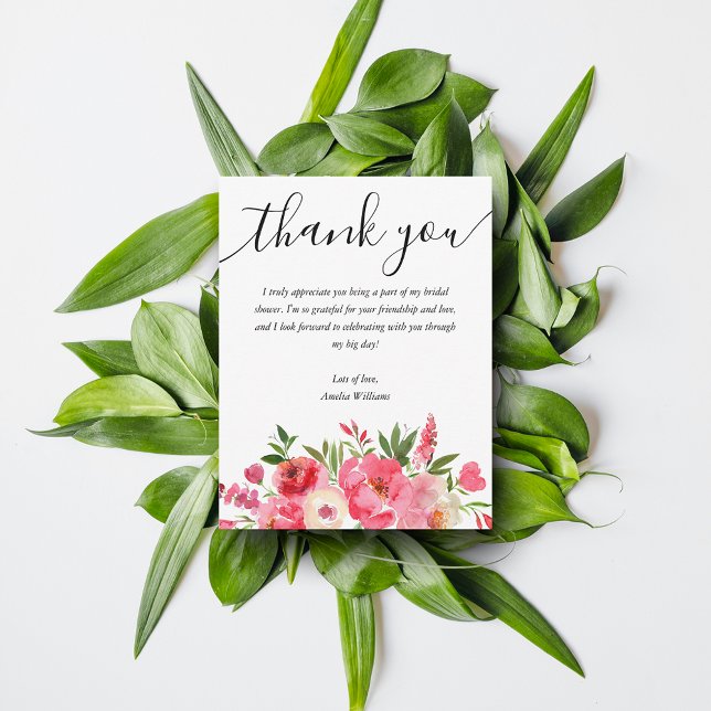 Elegant rosa bröllopsfest tack kort (Chic Pink Floral Bridal Shower Thank You Cards)