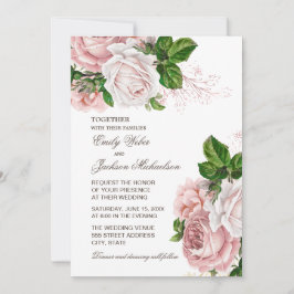 Elegant Rosa Bröllopsinbjudan med Blommotiv Inbjudningar