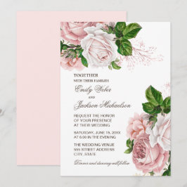 Elegant Rosa Bröllopsinbjudan med Blommotiv Inbjudningar