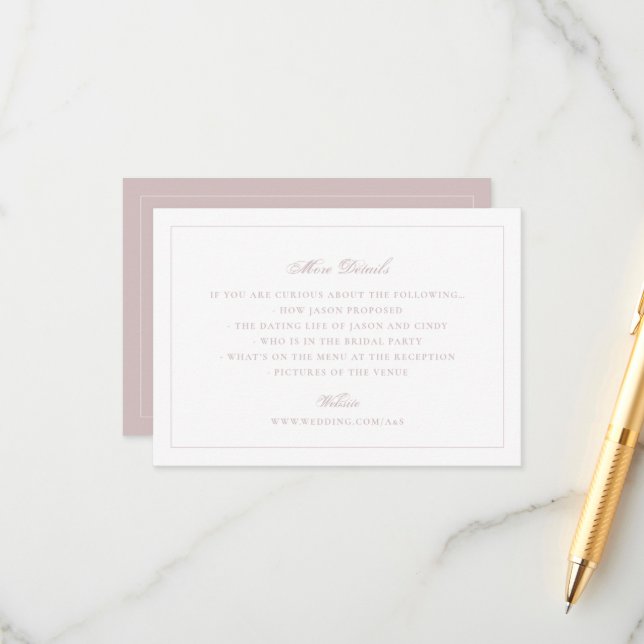 Elegant Rosa Bröllopswebbplats Detaljer Tilläggskort (Fram/Back In Situ)