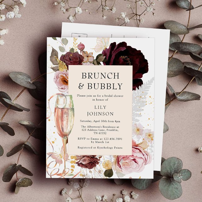 Elegant Rosa Brunch & Bubly Möhippa Inbjudan Vykort (Skapare uppladdad)
