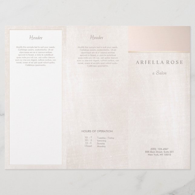 Elegant Rosa Brushed Marble Salon Spa Brochure (Framsida)