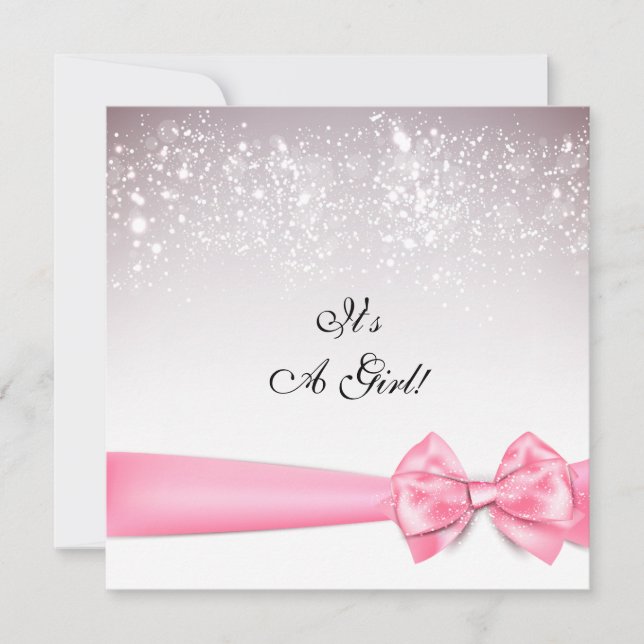 Elegant Rosa Bubblegum Bow Sparkles Baby Shower Inbjudningar (Framsida)