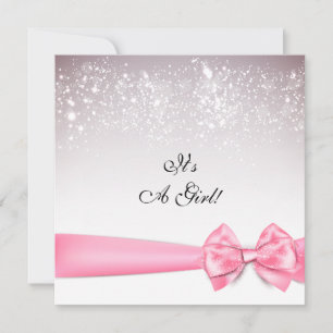 Elegant Rosa Bubblegum Bow Sparkles Baby Shower Inbjudningar