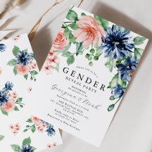Elegant Rosa & Bue Blommigt Baby Gender Reveal Par