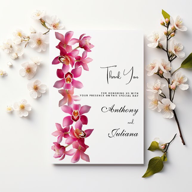 Elegant rosa burgundblommor Tack Inbjudningar (Elegant pink burgundy orchids flowers Thank You )