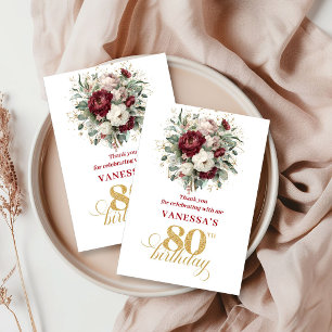 Elegant Rosa Burgunder 80-års Födelsedags Tacksamh Tack Kort