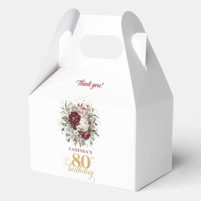 Elegant Rosa Burgunder 80-års Födelsedagspresentlå Presentaskar (Elegant Blush Burgundy 80th Birthday Favor Box)