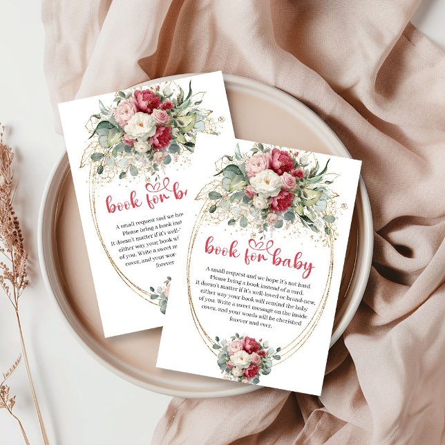 Elegant Rosa Burgunderguld Rosor Bokförfrågan Tilläggskort (Chic Blush Burgundy Gold Roses Book Request)