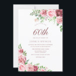 Elegant Rosa & Burgundy 60:e födelsedag Inbjudan<br><div class="desc">Elegant Rosa & Burgundy Womans 60:e Födelsedagsfesten Inbjudan Elegant Blommigt Rosa Burgundy Design. Variationer i inbjudan och matchande artiklar i vår butik</div>